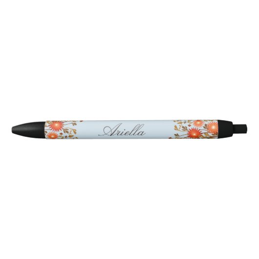 Stylo Noir Nom personnalisé Fleur Florale du pays mignon (Devant)