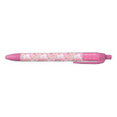 Stylo Noir Nom personnalisé Fleurs Unicorne Rose Cute (Bas)