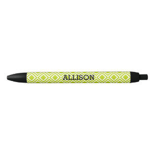 Stylo Noir Nom personnalisé Géométrique Diamant Lime Vert