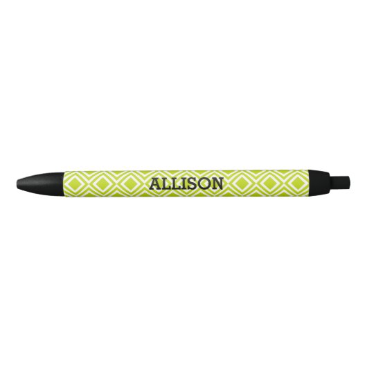 Stylo Noir Nom personnalisé Géométrique Diamant Lime Vert (Devant)
