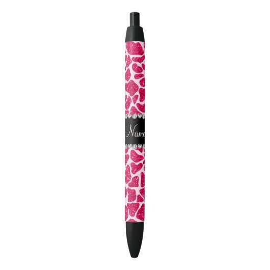Stylo Noir Nom personnalisé girafe parties scintillant rose (devant Vertical)