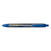 Stylo Noir Nom personnalisé Gold Blue Marble Swirl (Dos)