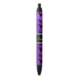 Stylo Noir Nom personnalisé indigo violet parties scintillan