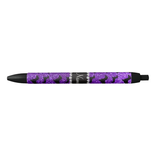 Stylo Noir Nom personnalisé indigo violet parties scintillant (Devant)