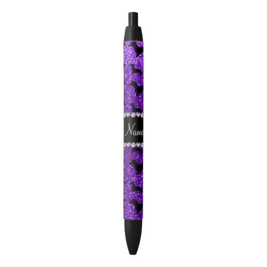 Stylo Noir Nom personnalisé indigo violet parties scintillant (devant Vertical)