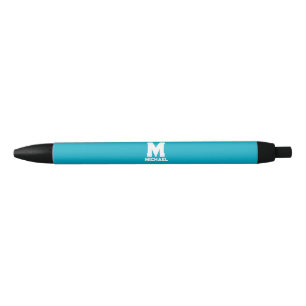 Stylo Noir Nom personnalisé Monogram Blue Logo