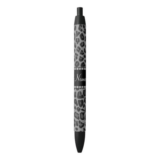 Stylo Noir Nom personnalisé motif léopard noir (devant Vertical)