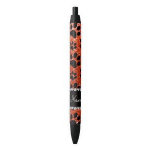 Stylo Noir Nom personnalisé neon orange parties scintillant n