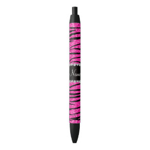 Stylo Noir Nom personnalisé neon rose parties scintillant ro
