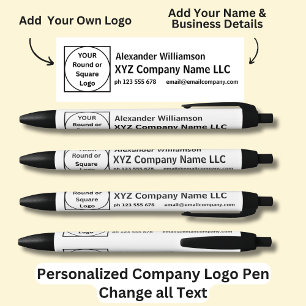 Stylo Noir Nom personnalisé, nom de l'entreprise et courriel