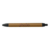 Stylo Noir Nom personnalisé, Orange Brown Chevron Zig Zag (Devant)