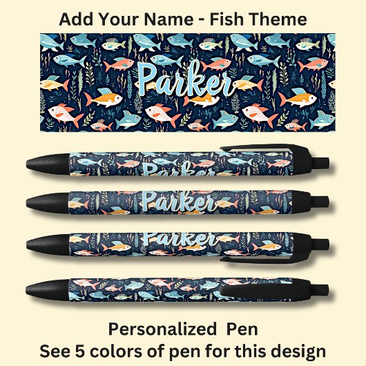 Stylo Noir Nom personnalisé, Pêche Poisson Amateur de poisson
