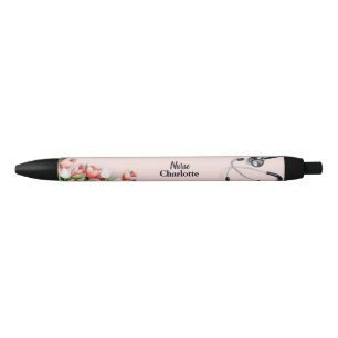 Stylo Noir Nom personnalisé Pink Tulip Floral Stethoscope Inf