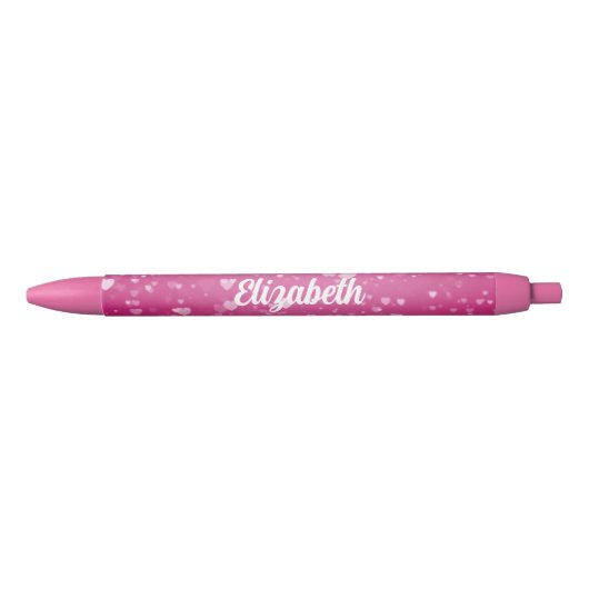 Stylo Noir Nom personnalisé Texte mignon Joli rose romantique (Devant)
