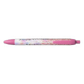 Stylo Noir Nom personnalisé Unicorn Parties scintillant rose  (Dos)