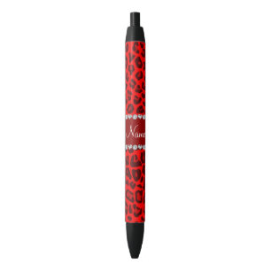 Stylo Noir Nom personnel neon rouge léopard motif