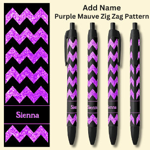 Stylo Noir Nom Purple Mauve Zig Zag sur Noir
