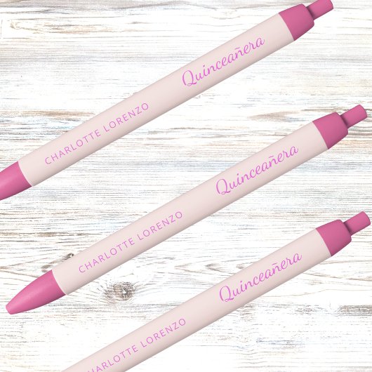 Stylo Noir Nom rose or rose Quinceanera