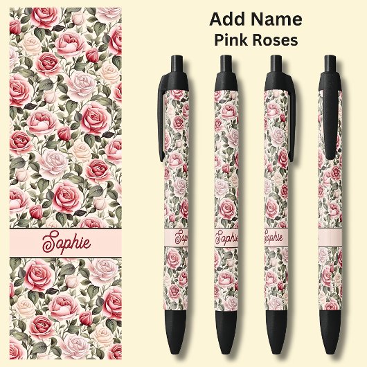 Stylo Noir Nom Roses roses sur rose