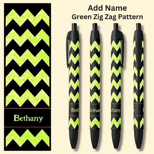 Stylo Noir Nom vert clair Zig Zag sur noir