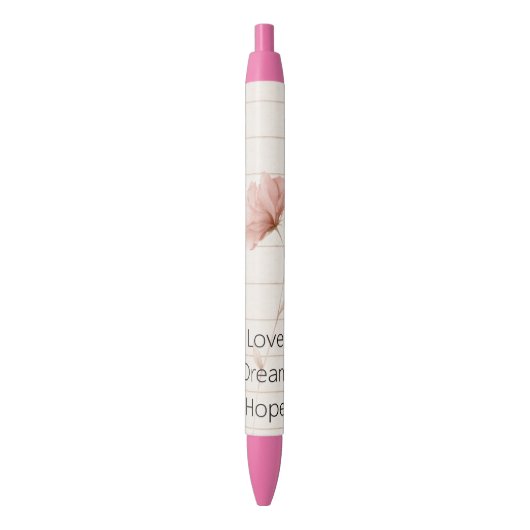 Stylo Noir Notes de fleur rose d'amour d'espoir de rêve (devant Vertical)