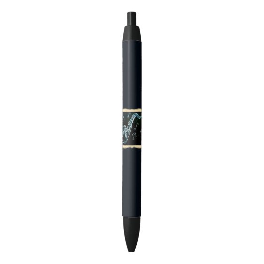 Stylo Noir Notes de saxophone et de musique (devant Vertical)