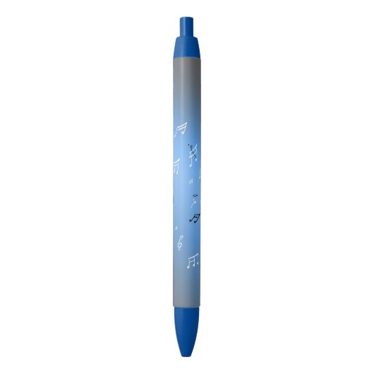 Stylo Noir Notes musicales en bleu clair de lune (devant Vertical)
