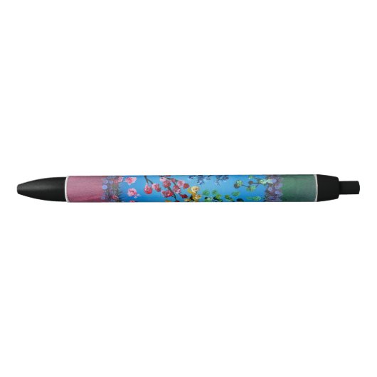 Stylo Noir Œuvre d'art faite main - La Roue de Fleurs (Devant)