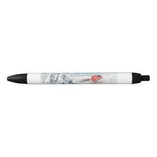 Stylo Noir Oiseau cardinal rouge dans un magnifique Birch Tre