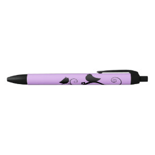 Stylo Noir Oiseaux mignons (arrière - plan pourpre)