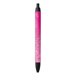 Stylo Noir Ombre Faux Paillettes Rose Chaud Personnalisé
