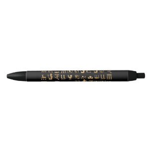 Stylo Noir Or Art ancien Égyptien Hiéroglyphes sur Fond Noir