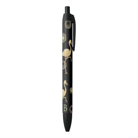 Stylo Noir Or élégant et monogramme noir d'art de Flamant (Bas (Vertical))