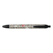Stylo Noir Or Empreinte de léopard Rouge Blanc Floral (Dos)