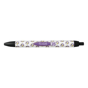 Stylo Noir or violet girly nom personnalisé volleyballs motif