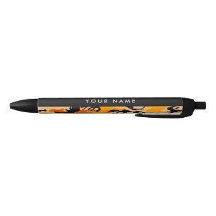 Stylo Noir Orange Camouflage Votre nom Personnalisez