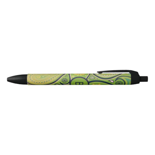 Stylo Noir Ornate Green Paisley Pattern Monogram (Haut)