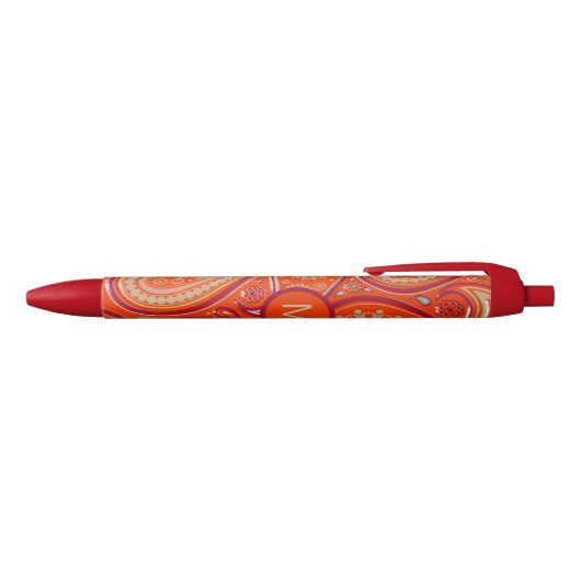 Stylo Noir Ornate Orange Paisley Pattern Monogram (Haut)
