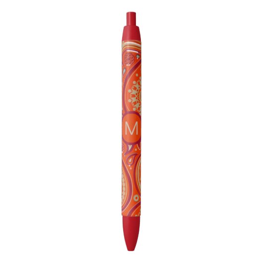 Stylo Noir Ornate Orange Paisley Pattern Monogram (devant Vertical)
