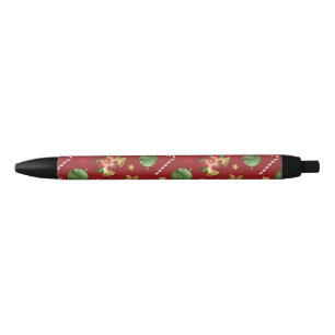 Stylo Noir Ornementation de Noël et Motif Sucre de canne