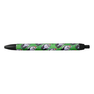 Stylo Noir Ours de panda à Santa Hat sur Vert