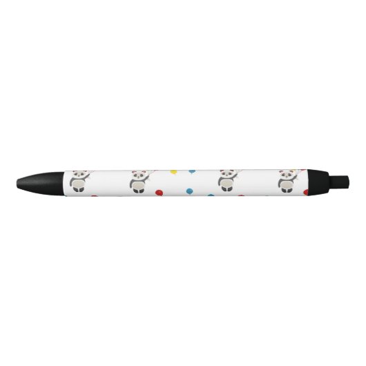 Stylo Noir Ours de panda blanc ballons (Devant)