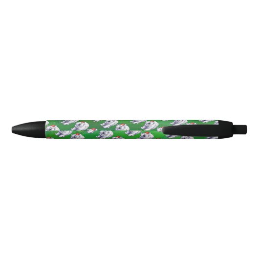 Stylo Noir Ours polaire Noël sur vert (Dos)