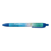 Stylo Noir Palmier tropical Océan Bleu Vert Nom Patiné (Bas)