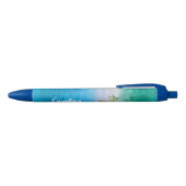 Stylo Noir Palmier tropical Océan Bleu Vert Nom Patiné (Haut)