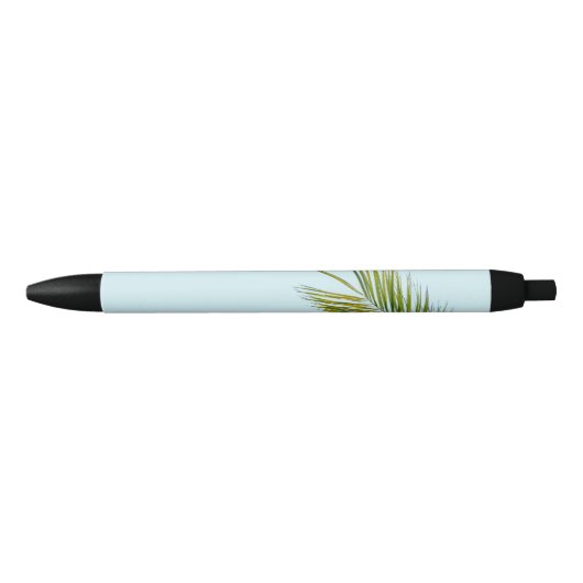 Stylo Noir Palmier Vert Tropical sur Fond Bleu Clair (Devant)