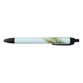 Stylo Noir Palmier Vert Tropical sur Fond Bleu Clair (Bas)