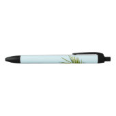 Stylo Noir Palmier Vert Tropical sur Fond Bleu Clair (Haut)