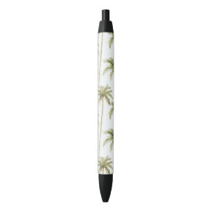 Stylo Noir Palmiers blancs verts tropicaux