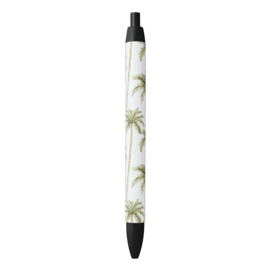 Stylo Noir Palmiers blancs verts tropicaux (devant Vertical)
